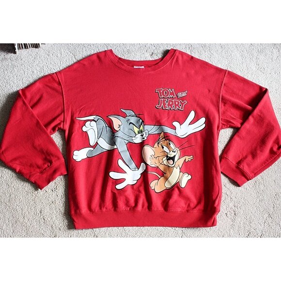 Tom and Jerry Cartoon Sweatshirt, Cotton Blend - Red - XL - Picture 3 of 8